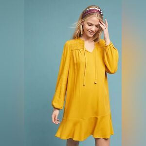 Maeve by Anthropologie Yellow Mustard Long Sleeves Tunic Mini‎ Dress size 8